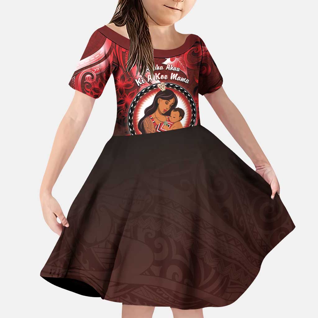 Personalised New Zealand Mother's Day Family Matching Puletasi and Hawaiian Shirt I Love You Mom DT04 Daughter's Dress Red - Polynesian Pride