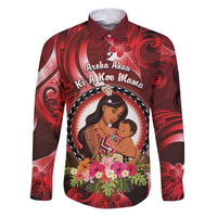 Personalised New Zealand Mother's Day Family Matching Puletasi and Hawaiian Shirt I Love You Mom DT04 Dad's Shirt - Long Sleeve Red - Polynesian Pride