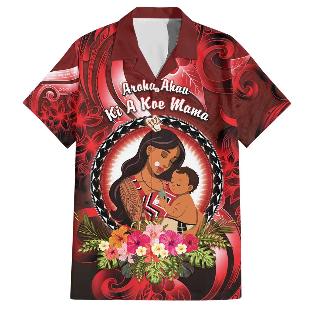 Personalised New Zealand Mother's Day Family Matching Short Sleeve Bodycon Dress and Hawaiian Shirt I Love You Mom DT04 Dad's Shirt - Short Sleeve Red - Polynesian Pride