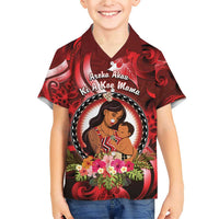 Personalised New Zealand Mother's Day Family Matching Short Sleeve Bodycon Dress and Hawaiian Shirt I Love You Mom DT04 Son's Shirt Red - Polynesian Pride