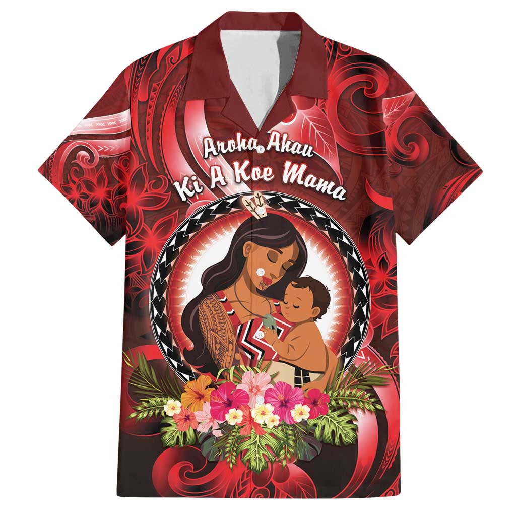 Personalised New Zealand Mother's Day Family Matching Tank Maxi Dress and Hawaiian Shirt I Love You Mom DT04 Dad's Shirt - Short Sleeve Red - Polynesian Pride
