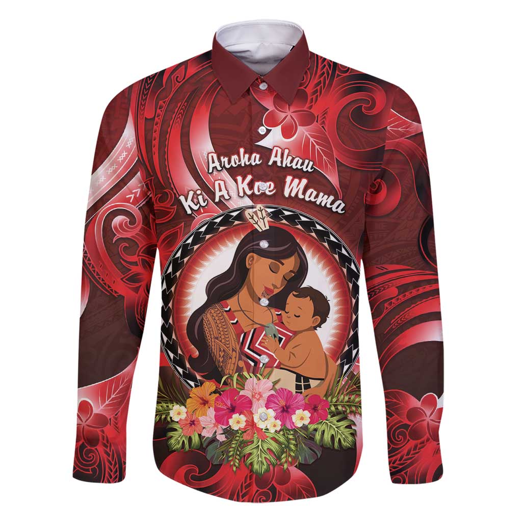 Personalised New Zealand Mother's Day Family Matching Tank Maxi Dress and Hawaiian Shirt I Love You Mom DT04 Dad's Shirt - Long Sleeve Red - Polynesian Pride