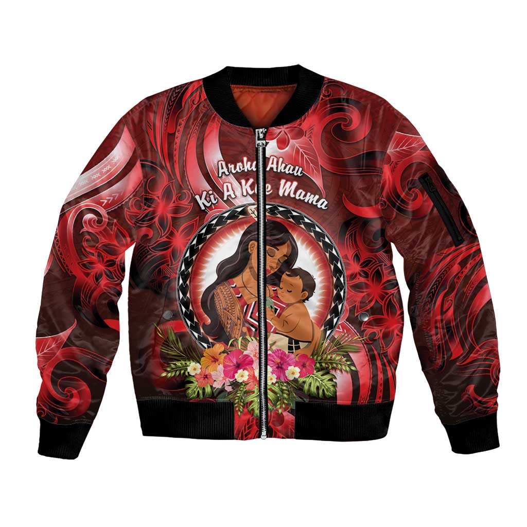 Personalised New Zealand Mother's Day Sleeve Zip Bomber Jacket I Love You Mom DT04 Unisex Red - Polynesian Pride