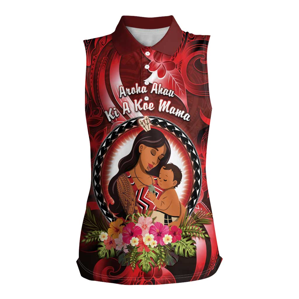 Personalised New Zealand Mother's Day Women Sleeveless Polo Shirt I Love You Mom DT04 Female Red - Polynesian Pride