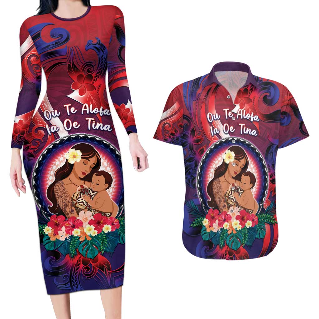 Personalised Samoa Mother's Day Couples Matching Long Sleeve Bodycon Dress and Hawaiian Shirt I Love You Mom