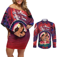 Personalised Samoa Mother's Day Couples Matching Off Shoulder Short Dress and Long Sleeve Button Shirt I Love You Mom