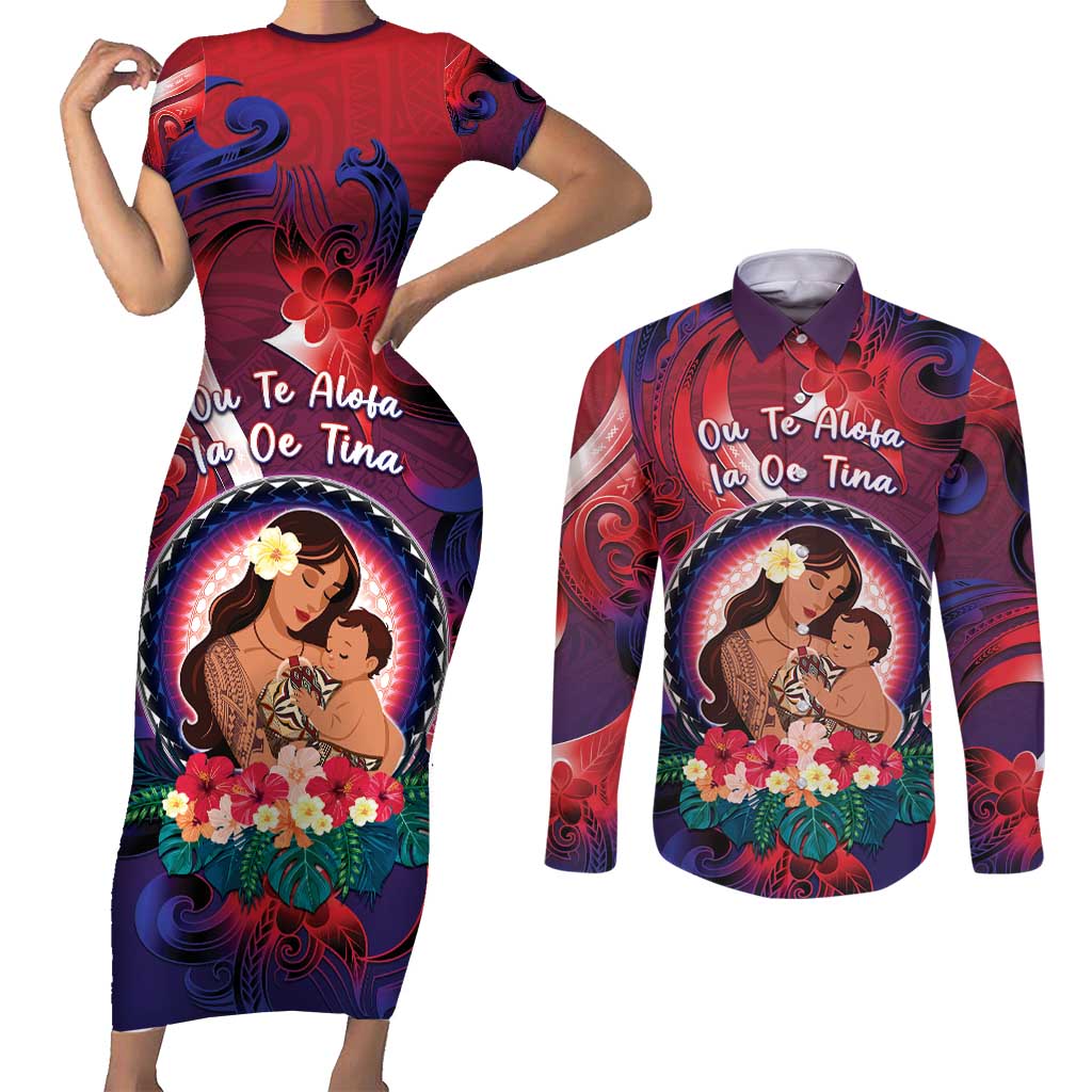 Personalised Samoa Mother's Day Couples Matching Short Sleeve Bodycon Dress and Long Sleeve Button Shirt I Love You Mom