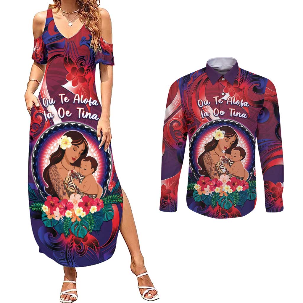 Personalised Samoa Mother's Day Couples Matching Summer Maxi Dress and Long Sleeve Button Shirt I Love You Mom