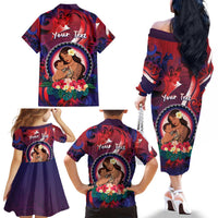Personalised Samoa Mother's Day Family Matching Off The Shoulder Long Sleeve Dress and Hawaiian Shirt I Love You Mom