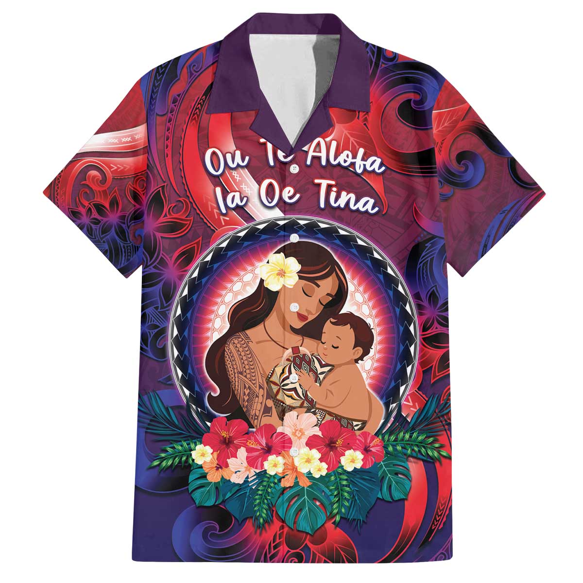 Personalised Samoa Mother's Day Family Matching Off The Shoulder Long Sleeve Dress and Hawaiian Shirt I Love You Mom