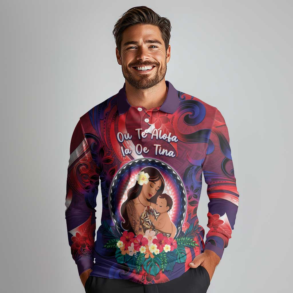 Personalised Samoa Mother's Day Long Sleeve Polo Shirt I Love You Mom