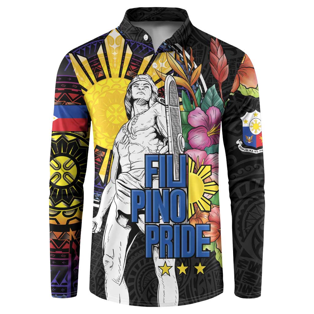 Filipinos Lapu-Lapu Hero Philippines Button Sweatshirt Hibiscus Flowers Style