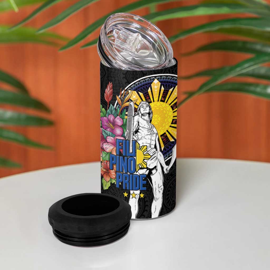 Filipinos Lapu-Lapu Hero Philippines 4 in 1 Can Cooler Tumbler Hibiscus Flowers Style DT04 - Polynesian Pride