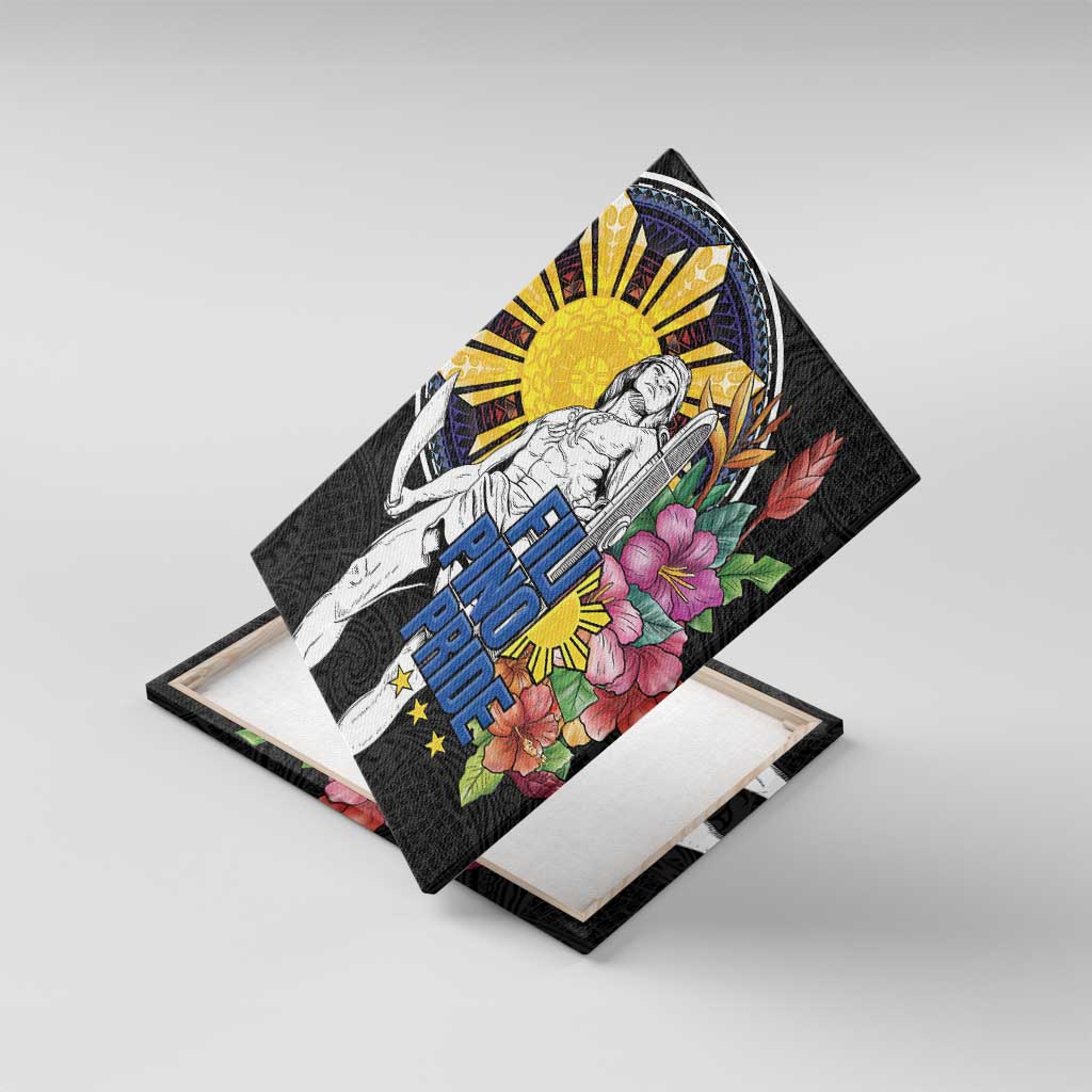 Filipinos Lapu-Lapu Hero Philippines Canvas Wall Art Hibiscus Flowers Style DT04 With Frame Black - Polynesian Pride