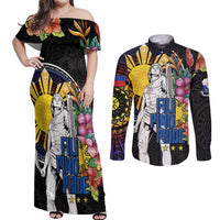 Filipinos Lapu-Lapu Hero Philippines Couples Matching Off Shoulder Maxi Dress and Long Sleeve Button Shirt Hibiscus Flowers Style