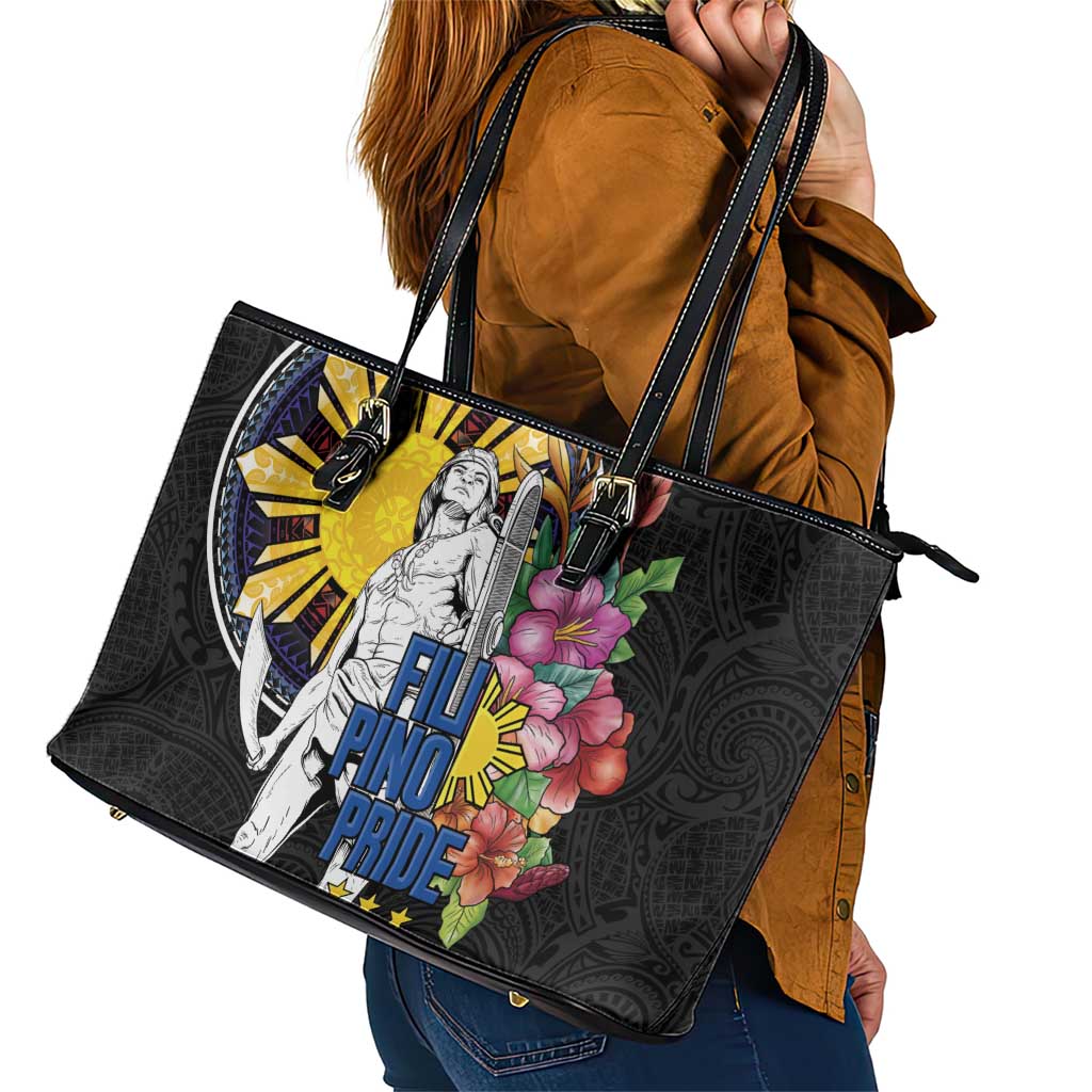 Filipinos Lapu-Lapu Hero Philippines Leather Tote Bag Hibiscus Flowers Style