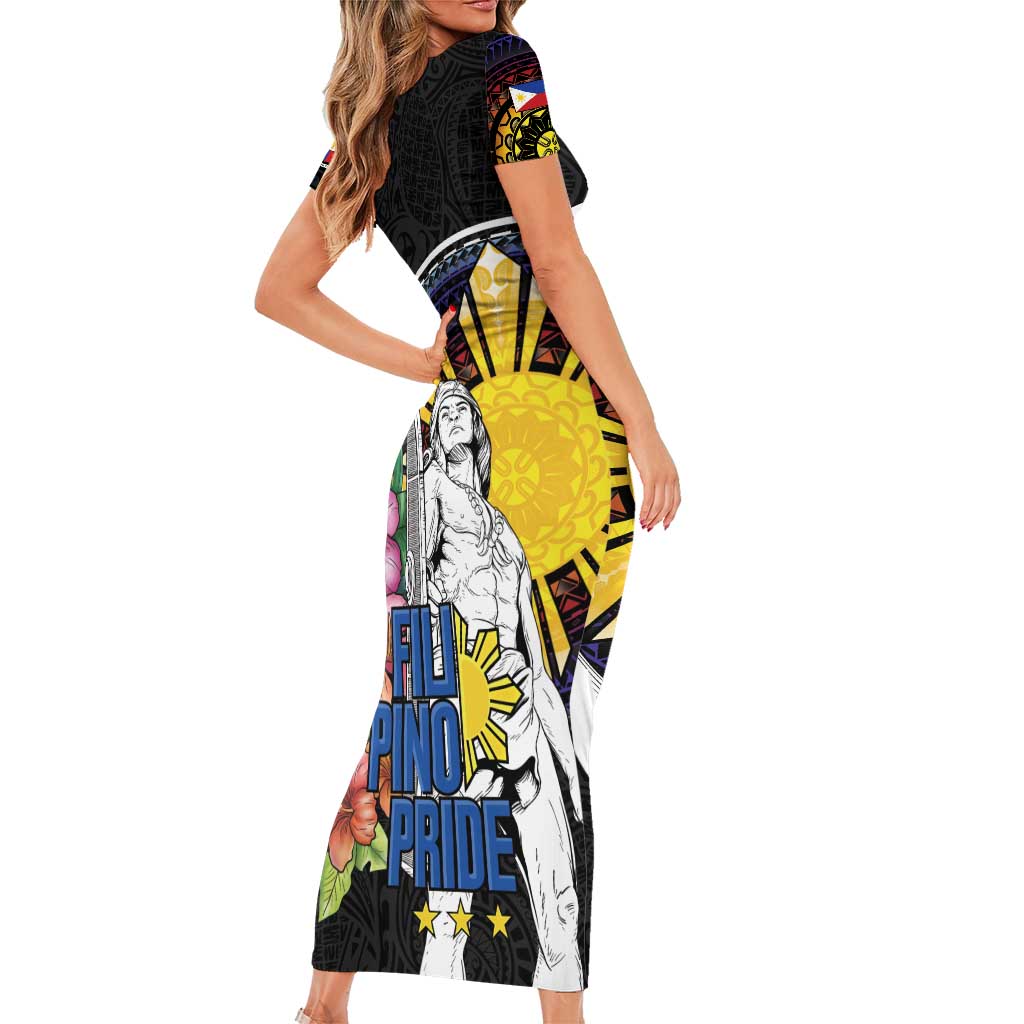 Filipinos Lapu-Lapu Hero Philippines Short Sleeve Bodycon Dress Hibiscus Flowers Style
