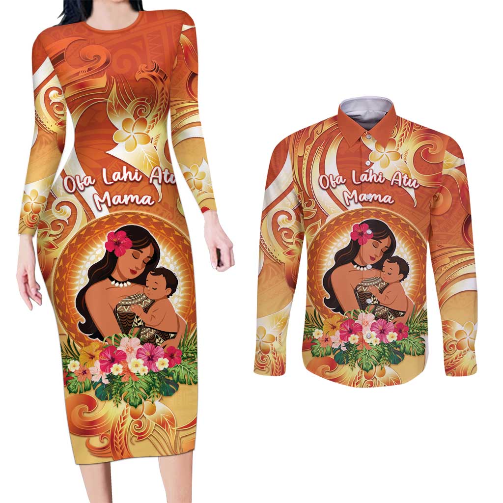Personalised Tonga Mother's Day Couples Matching Long Sleeve Bodycon Dress and Long Sleeve Button Shirt I Love You Mom