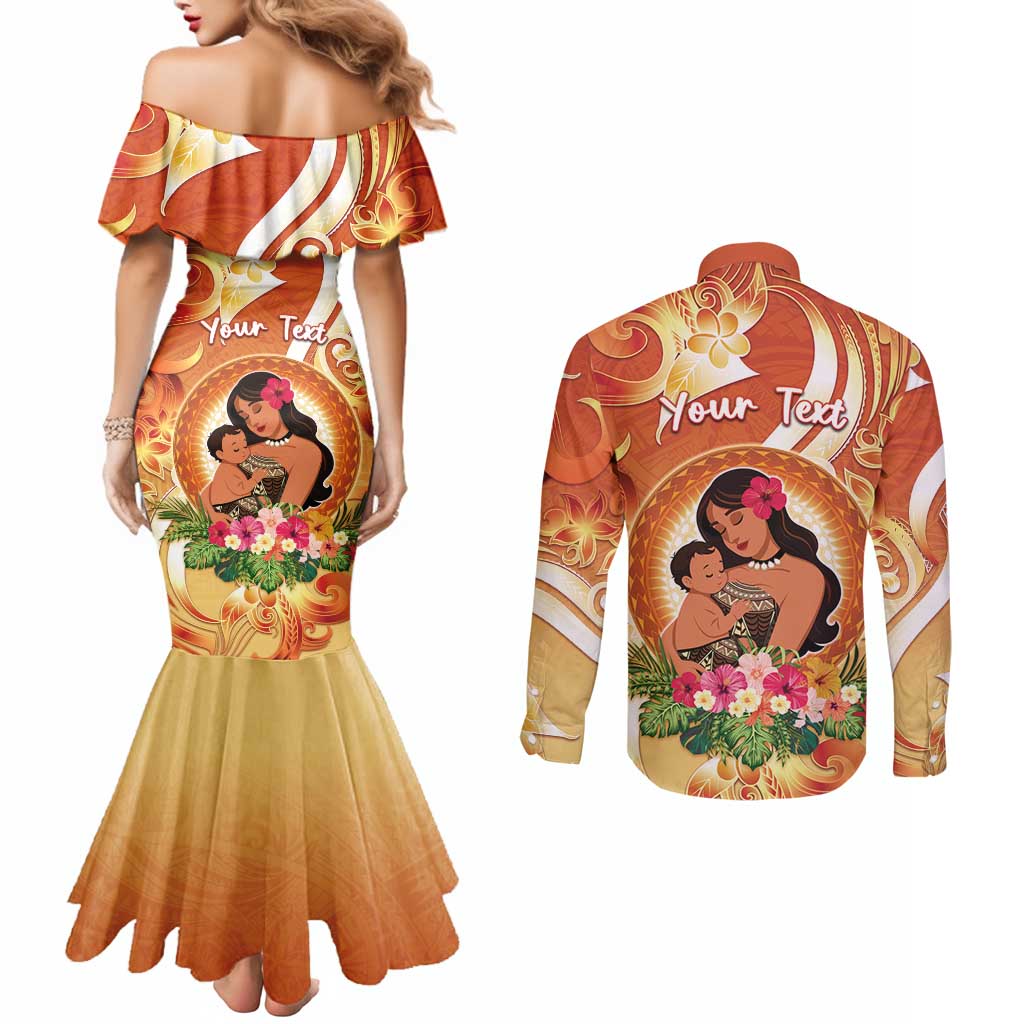 Personalised Tonga Mother's Day Couples Matching Mermaid Dress and Long Sleeve Button Shirt I Love You Mom