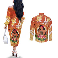 Personalised Tonga Mother's Day Couples Matching Off The Shoulder Long Sleeve Dress and Long Sleeve Button Shirt I Love You Mom