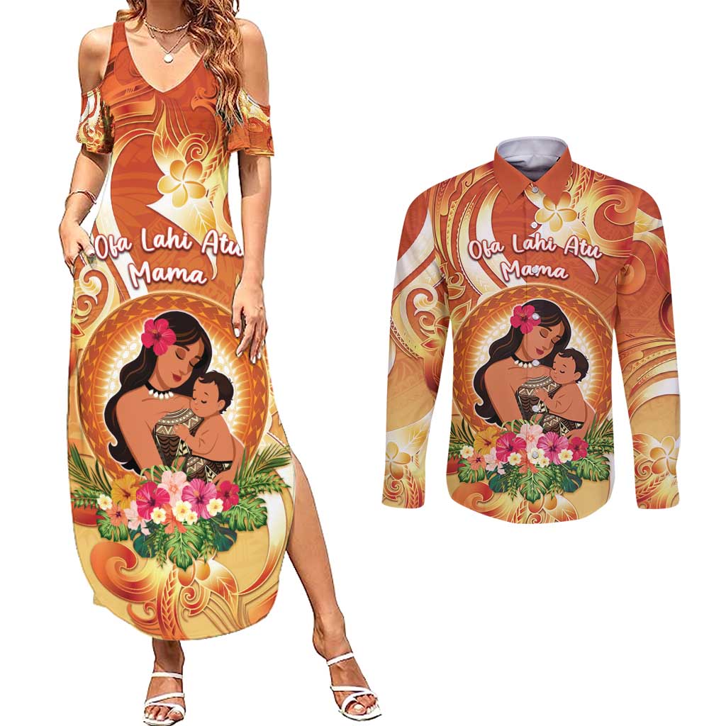 Personalised Tonga Mother's Day Couples Matching Summer Maxi Dress and Long Sleeve Button Shirt I Love You Mom