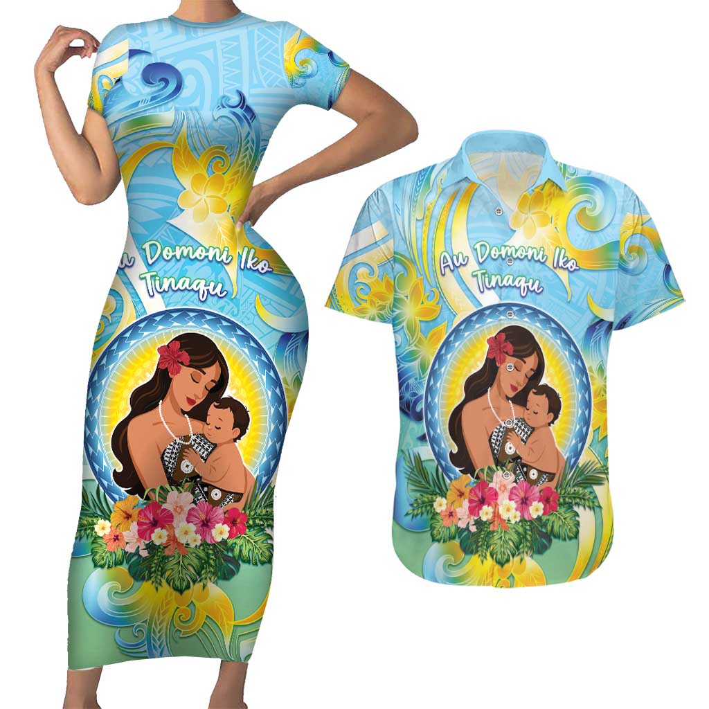 Personalised Fiji Mother's Day Couples Matching Short Sleeve Bodycon Dress and Hawaiian Shirt I Love You Mom