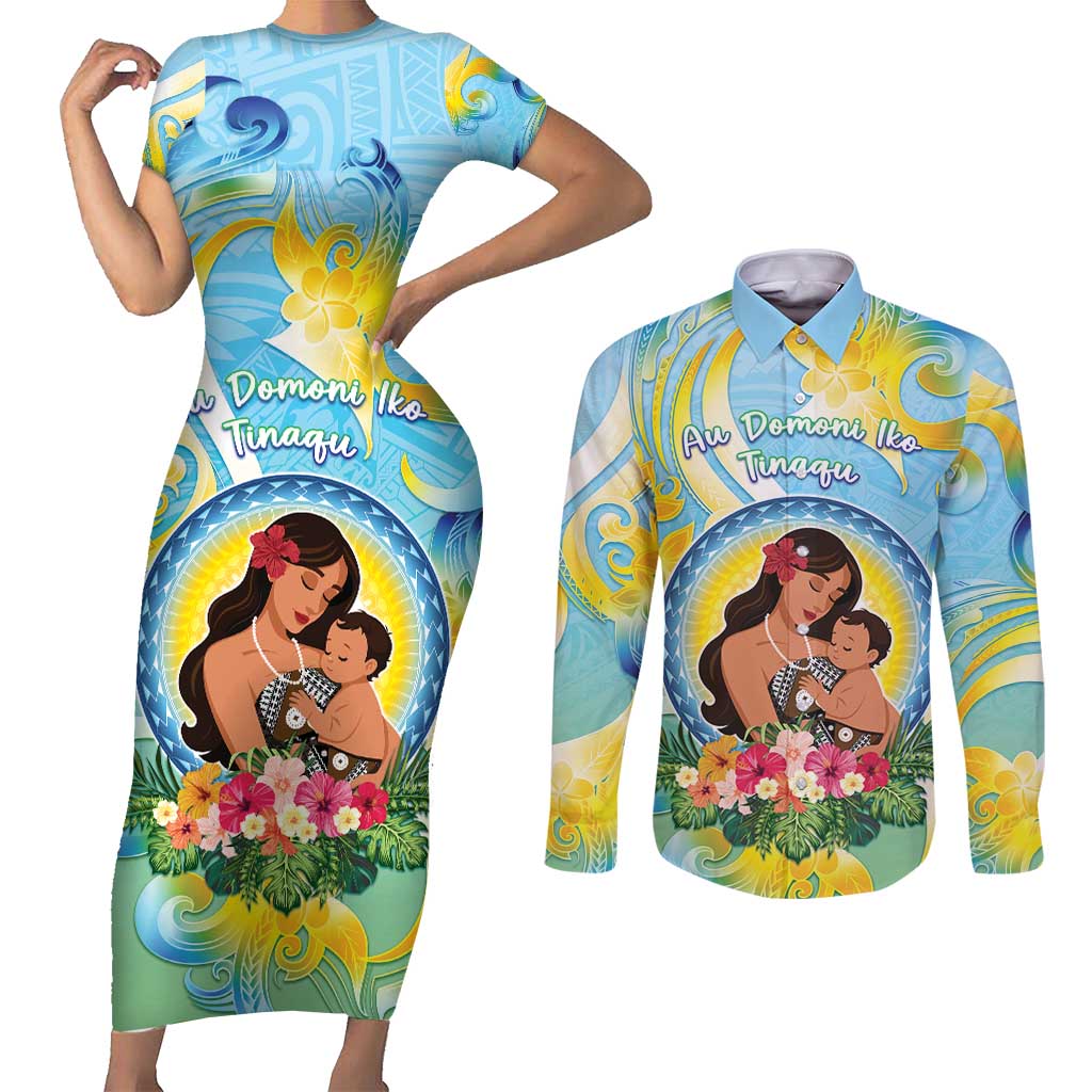 Personalised Fiji Mother's Day Couples Matching Short Sleeve Bodycon Dress and Long Sleeve Button Shirt I Love You Mom