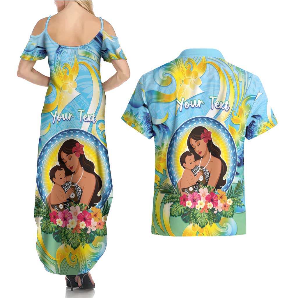 Personalised Fiji Mother's Day Couples Matching Summer Maxi Dress and Hawaiian Shirt I Love You Mom