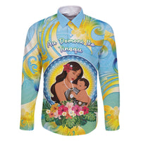 Personalised Fiji Mother's Day Family Matching Off The Shoulder Long Sleeve Dress and Hawaiian Shirt I Love You Mom