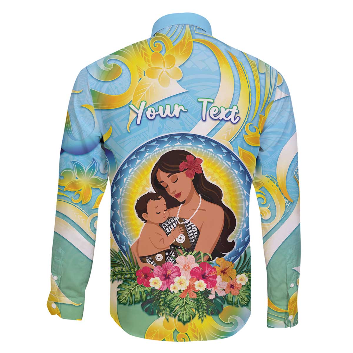 Personalised Fiji Mother's Day Family Matching Off The Shoulder Long Sleeve Dress and Hawaiian Shirt I Love You Mom