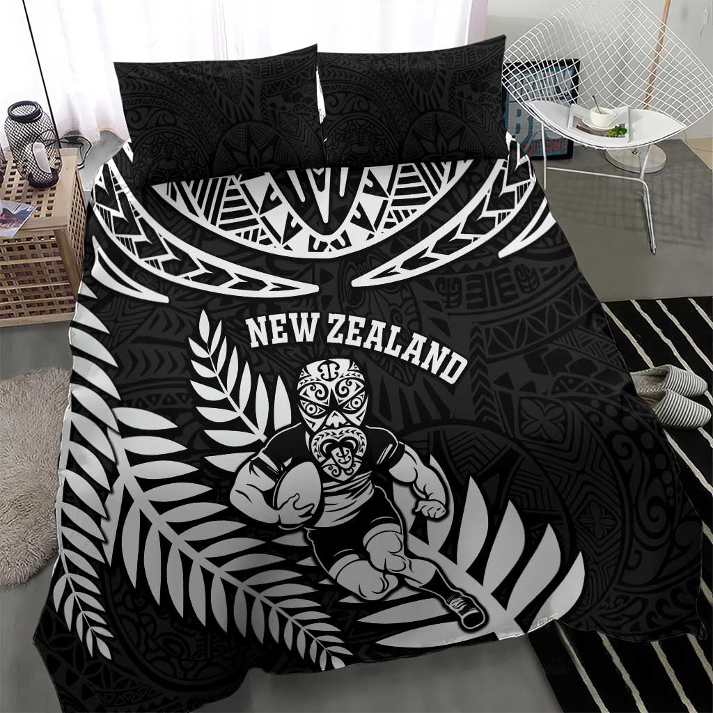 New Zealand Rugby Bedding Set Silver Fern Maori Pattern