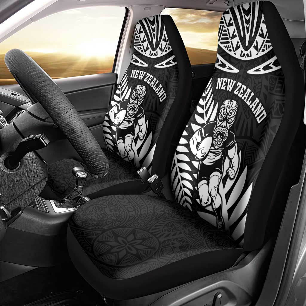 New Zealand Rugby Car Seat Cover Silver Fern Maori Pattern