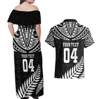 Custom New Zealand Rugby Couples Matching Off Shoulder Maxi Dress and Hawaiian Shirt Silver Fern Maori Pattern