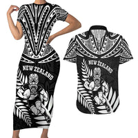 Custom New Zealand Rugby Couples Matching Short Sleeve Bodycon Dress and Hawaiian Shirt Silver Fern Maori Pattern