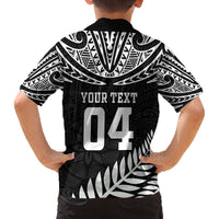 Custom New Zealand Rugby Family Matching Off The Shoulder Long Sleeve Dress and Hawaiian Shirt Silver Fern Maori Pattern
