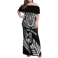 Custom New Zealand Rugby Family Matching Off Shoulder Maxi Dress and Hawaiian Shirt Silver Fern Maori Pattern