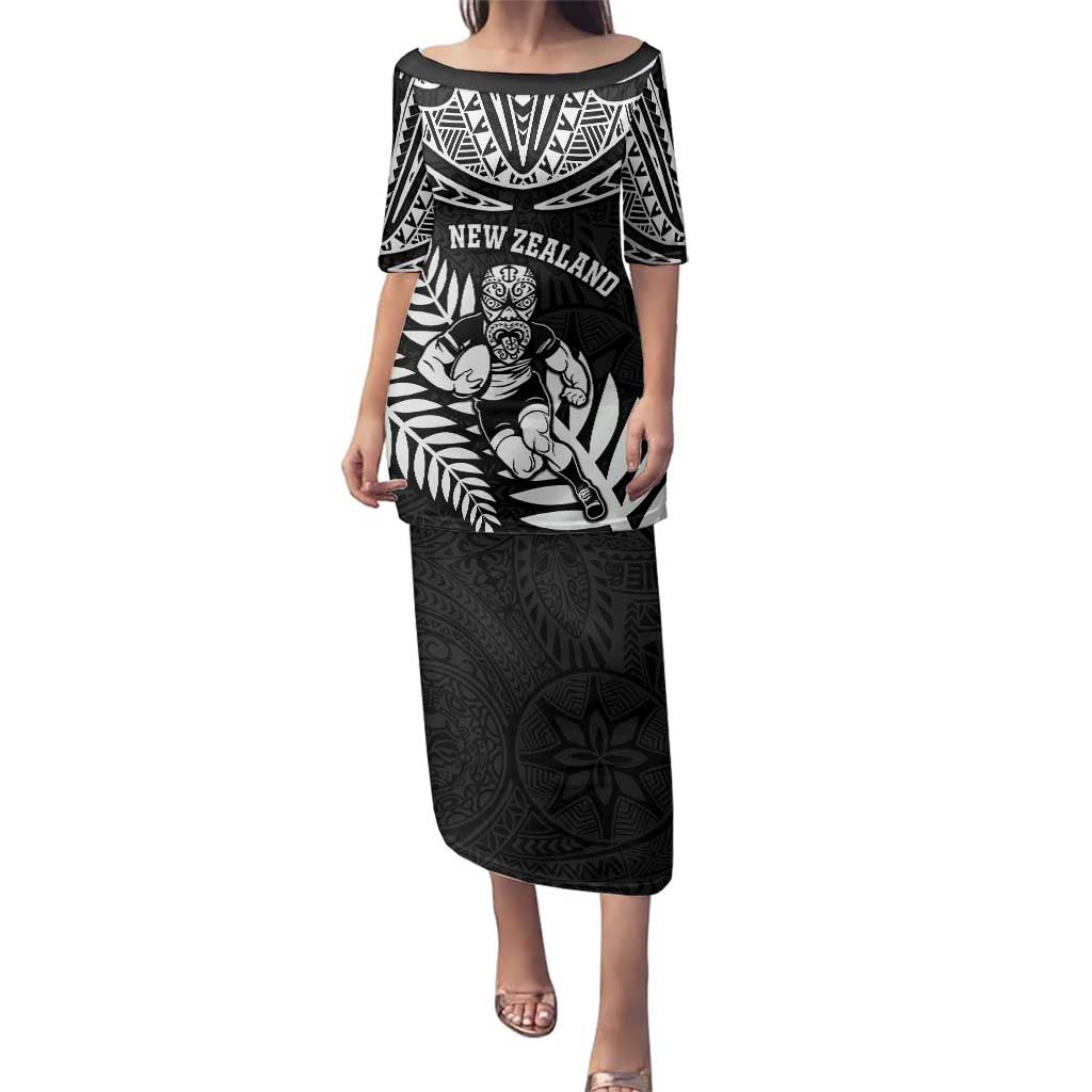 Custom New Zealand Rugby Family Matching Puletasi and Hawaiian Shirt Silver Fern Maori Pattern