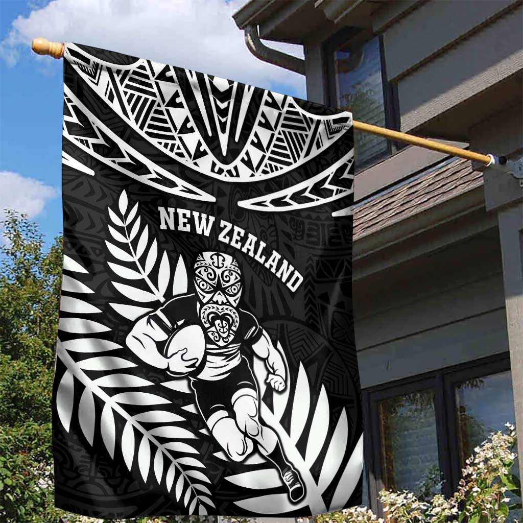 New Zealand Rugby Garden Flag Silver Fern Maori Pattern