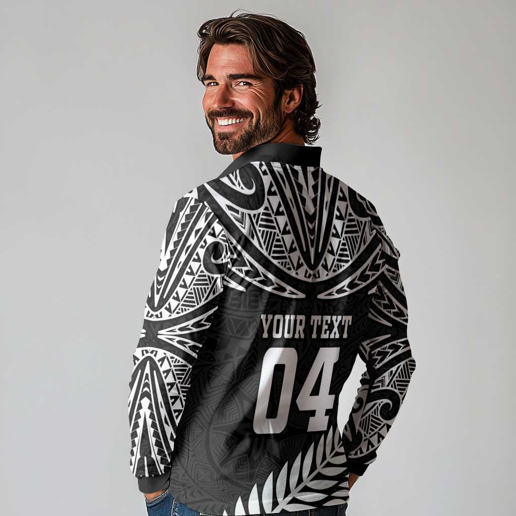 Custom New Zealand Rugby Long Sleeve Polo Shirt Silver Fern Maori Pattern