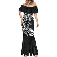 Custom New Zealand Rugby Mermaid Dress Silver Fern Maori Pattern