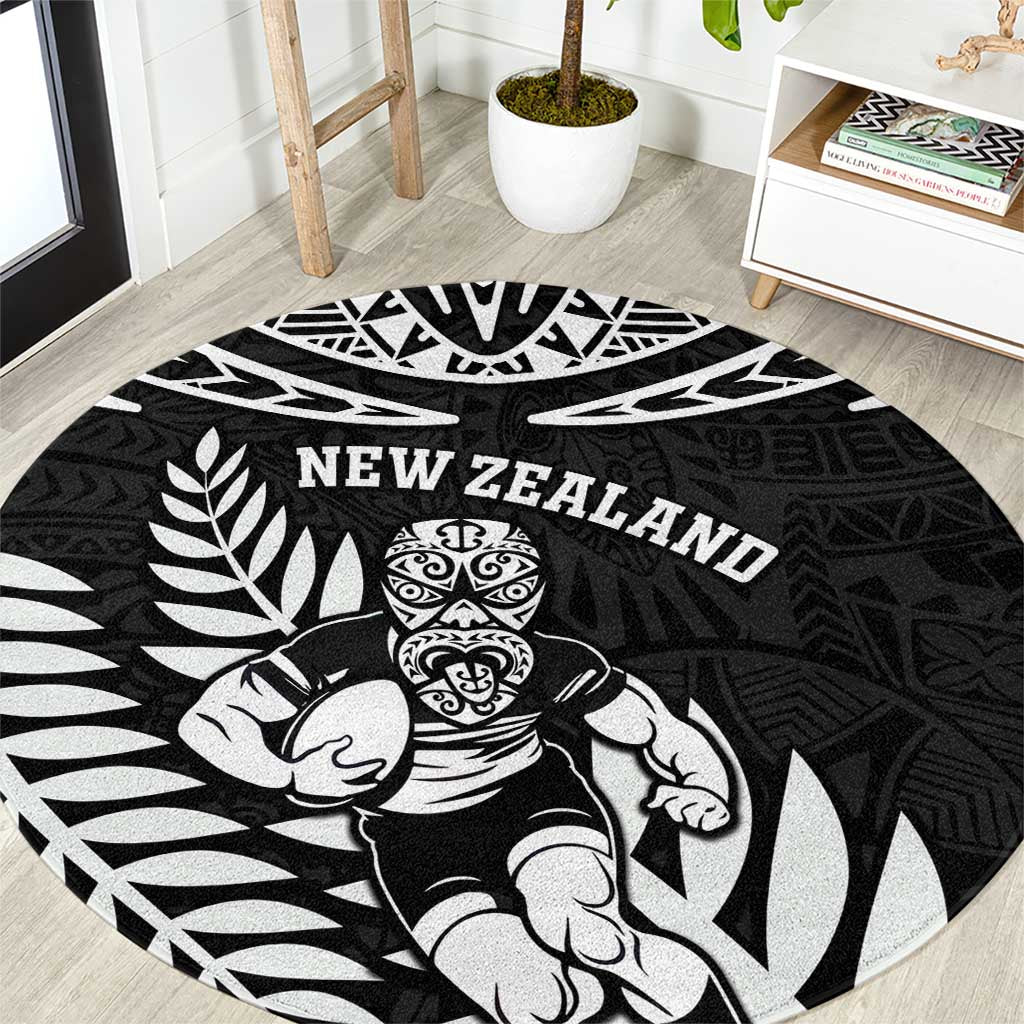 New Zealand Rugby Round Carpet Silver Fern Maori Pattern