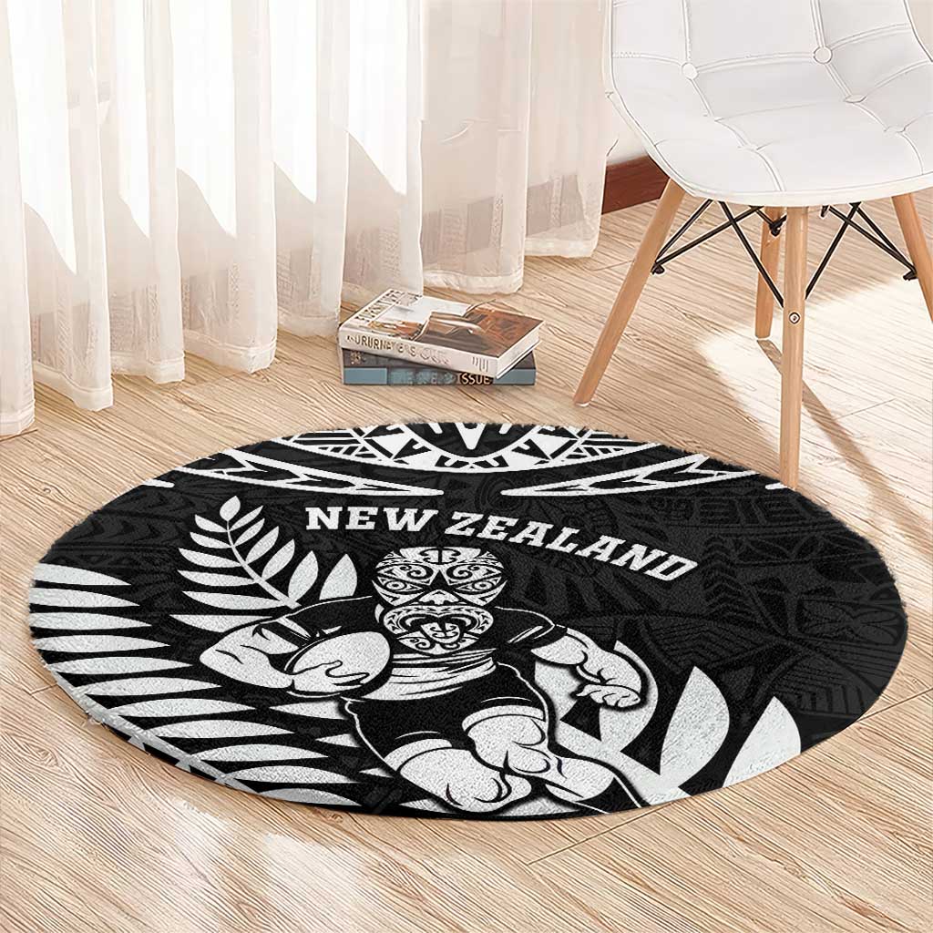 New Zealand Rugby Round Carpet Silver Fern Maori Pattern