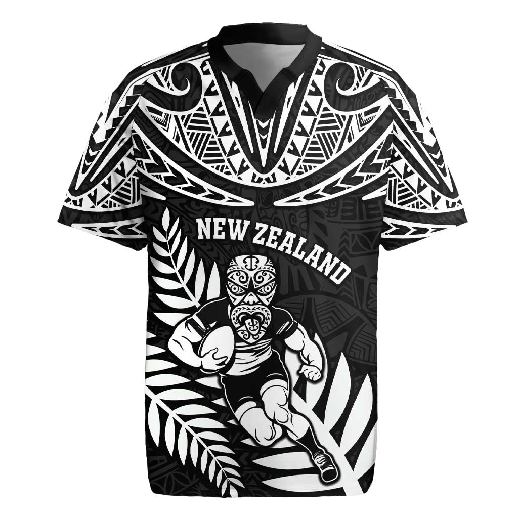 Custom New Zealand Rugby Rugby Jersey Silver Fern Maori Pattern DT04 Black - Polynesian Pride