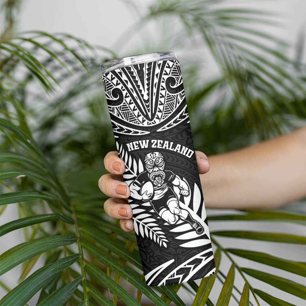 Custom New Zealand Rugby Skinny Tumbler Silver Fern Maori Pattern DT04 - Polynesian Pride