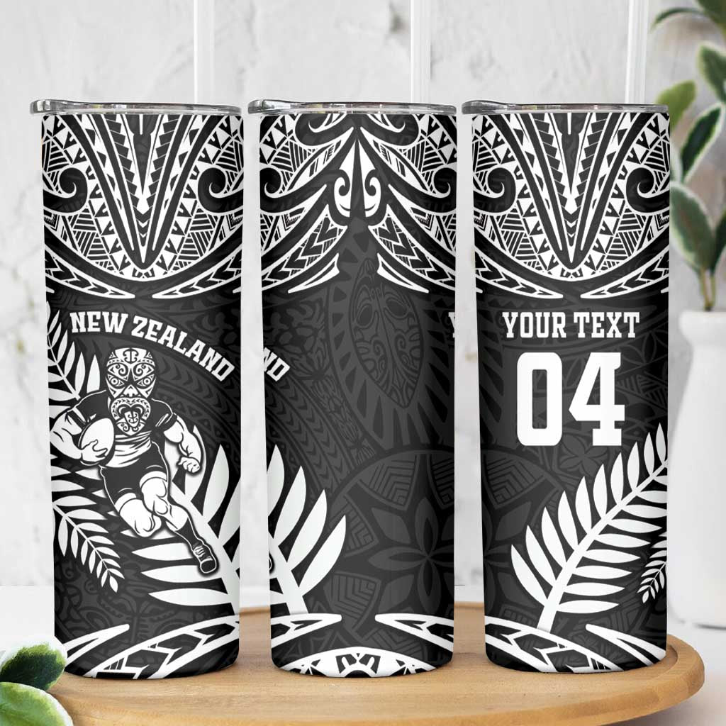 Custom New Zealand Rugby Skinny Tumbler Silver Fern Maori Pattern DT04 - Polynesian Pride