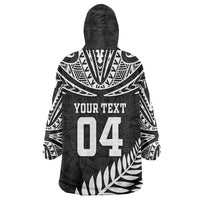 Custom New Zealand Rugby Wearable Blanket Hoodie Silver Fern Maori Pattern