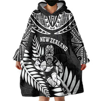 Custom New Zealand Rugby Wearable Blanket Hoodie Silver Fern Maori Pattern