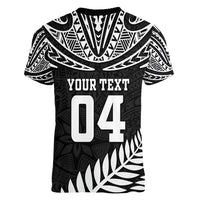 Custom New Zealand Rugby Women V-Neck T-Shirt Silver Fern Maori Pattern DT04 - Polynesian Pride