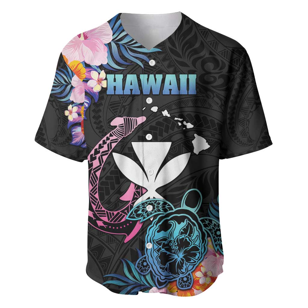 Personalised Hawaii Baseball Jersey Kanaka Maoli With Fish Hook DT04 Black - Polynesian Pride