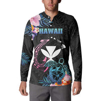 Personalised Hawaii Button Sweatshirt Kanaka Maoli With Fish Hook DT04 - Polynesian Pride